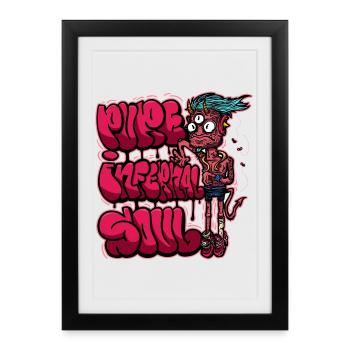 Monstre de graffiti rose néon - Affiche encadrée (27 × 37 cm) - noir - Devant