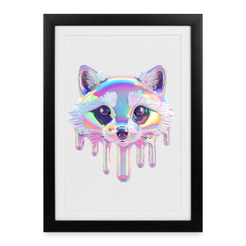 Raton laveur néon – Look coloré goutte - Affiche encadrée (27 × 37 cm) - noir - Devant