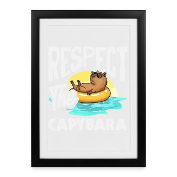 Respect pour les capybaras Animal mignon et drôle - Affiche encadrée (27 × 37 cm) - noir - Devant