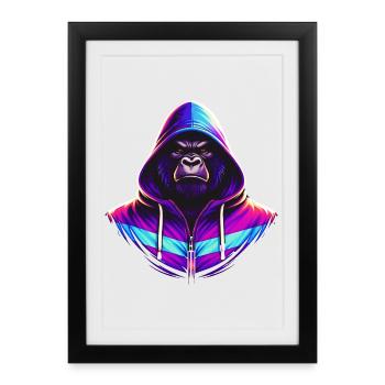Neon Gorilla 80s Retro Style - Framed poster (27 × 37 cm) - black - Front