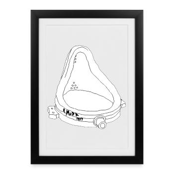 Art de l’urinoir de la fontaine Duchamp Sketch drôle de ligne - Affiche encadrée (27 × 37 cm) - noir - Devant