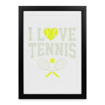 T-shirt de tennis, t-shirt I Love Tennis, sweat à capuche, bonnet - Affiche encadrée (27 × 37 cm) - noir - Devant