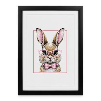 Petit lapin mignon avec des lunettes – Design de lapin drôle - Affiche encadrée (27 × 37 cm) - noir - Devant