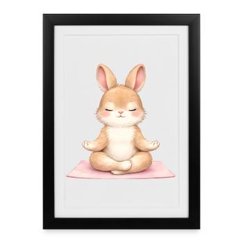 Description du lapin méditant dans le yoga - Affiche encadrée (27 × 37 cm) - noir - Devant