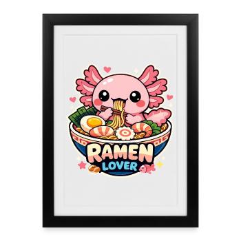 Cadeau mignon de ramen Axolotl Kawaii - Affiche encadrée (27 × 37 cm) - noir - Devant
