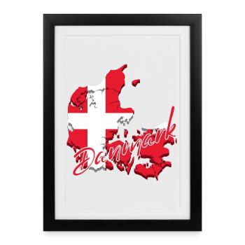 Drapeau de carte Danemark, j’adore le Danemark - Affiche encadrée (27 × 37 cm) - noir - Devant