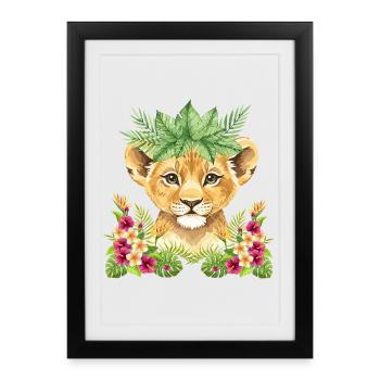 Floral lion cub - Framed poster (27 × 37 cm) - black - Front