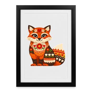 Colorful Fox in Folk Style - Framed poster (27 × 37 cm) - black - Front