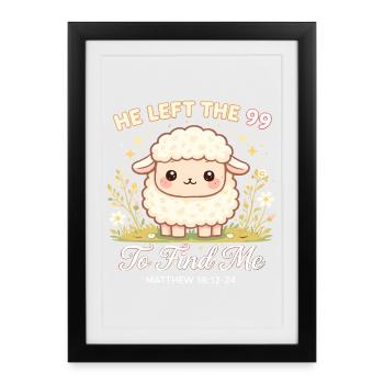 Motif de l’agneau : Il me cherchait un verset biblique Moutons - Affiche encadrée (27 × 37 cm) - noir - Devant