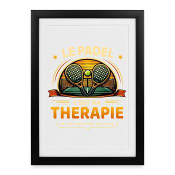 Le padel c’est ma thérapie humour sport - Affiche encadrée (27 × 37 cm) - noir - Devant