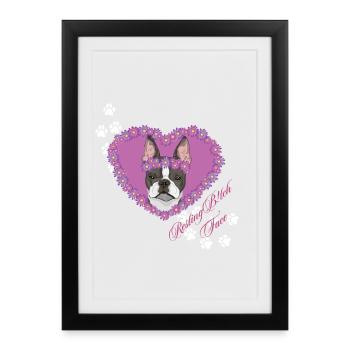 Ruhende B!tch Face Boston Terrier - Gerahmtes Poster (27 × 37 cm) - Schwarz - Vorne