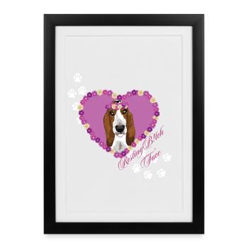 Basset Hound à visage de b !tch au repos - Affiche encadrée (27 × 37 cm) - noir - Devant