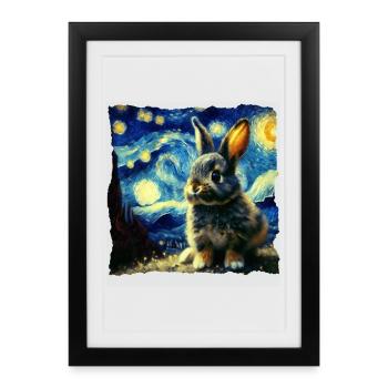 Lapin style ciel étoilé - Affiche encadrée (27 × 37 cm) - noir - Devant