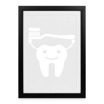 Tooth with toothbrush and toothpaste - Framed poster (27 × 37 cm) - black - Front