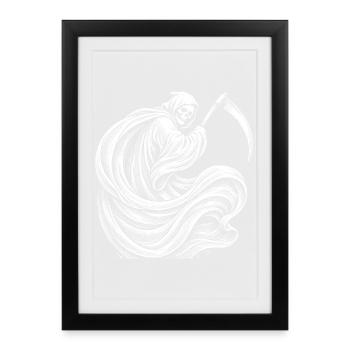 Faucheur à capuche avec silhouette de faux - Affiche encadrée (27 × 37 cm) - noir - Devant