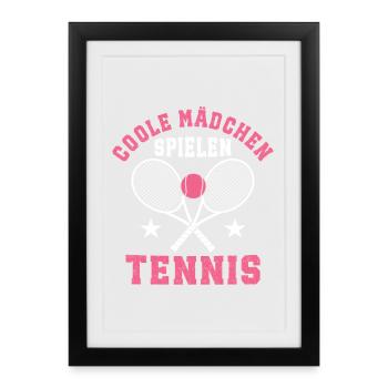 Coole Mädchen spielen Tennis - Gerahmtes Poster (27 × 37 cm) - Schwarz - Vorne