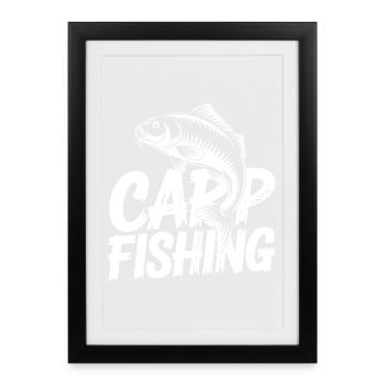 Carpe de pêche à la casquette - Affiche encadrée (27 × 37 cm) - noir - Devant