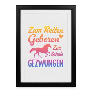 Born to ride Forced to go to school Horses - Framed poster (27 × 37 cm) - black - Front