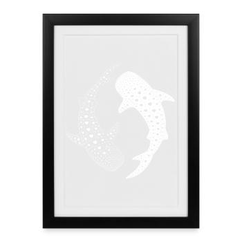 Requin-baleine Yin Yang Océan Zen Marine - Affiche encadrée (27 × 37 cm) - noir - Devant