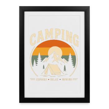 Camping Retro Sunset Tent Landscape - Framed poster (27 × 37 cm) - black - Front