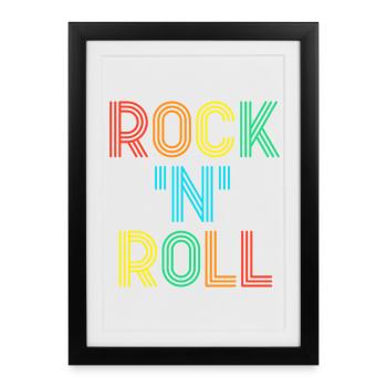 Rock'N'Roll Multicolored Retro Neon Text - Framed poster (27 × 37 cm) - black - Front