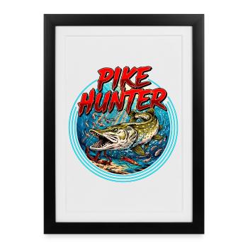Motif de la pêche au brochet - Affiche encadrée (27 × 37 cm) - noir - Devant