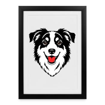 Australian Shepherd Head Black and White - Framed poster (27 × 37 cm) - black - Front