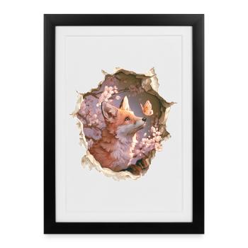 Fox with Butterfly - Framed poster (27 × 37 cm) - black - Front