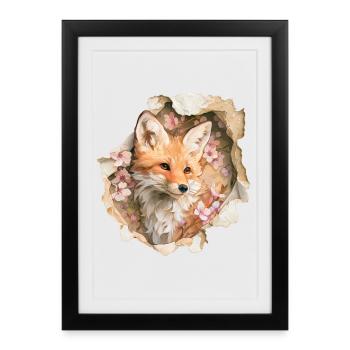 Renard aux cerisiers en fleurs - Affiche encadrée (27 × 37 cm) - noir - Devant