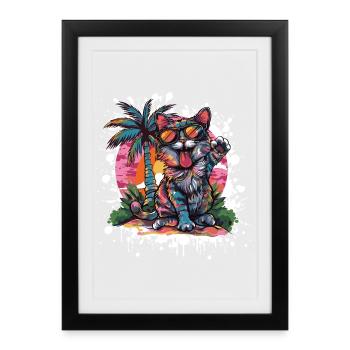 Cat Summer Comic - Framed poster (27 × 37 cm) - black - Front