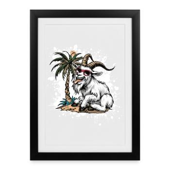 Mountain Goat Summer Comic - Affiche encadrée (27 × 37 cm) - noir - Devant