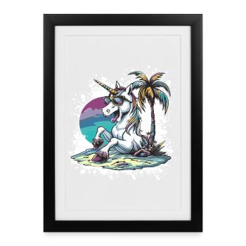 Vacances d’été de la licorne - Affiche encadrée (27 × 37 cm) - noir - Devant