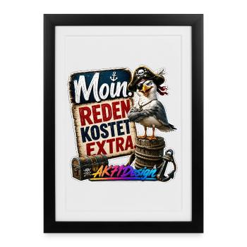 Moin Piratenmöwe - Gerahmtes Poster (27 × 37 cm) - Schwarz - Vorne