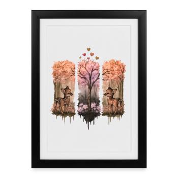 Fawn Watercolor Forest Heart Nature Gift - Framed poster (27 × 37 cm) - black - Front