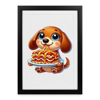 Funny Dachshund Lasagna Italian Kitchen Dog - Framed poster (27 × 37 cm) - black - Front