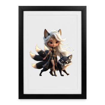 Kitsune Warrior Golden Fantasy - Framed poster (27 × 37 cm) - black - Front