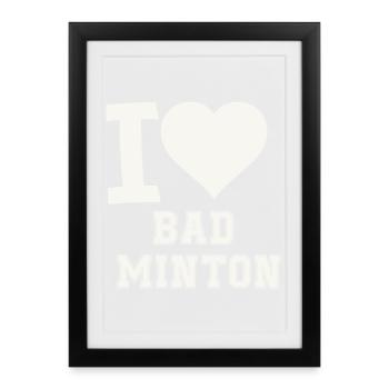 J’adore le cœur du badminton - Affiche encadrée (27 × 37 cm) - noir - Devant