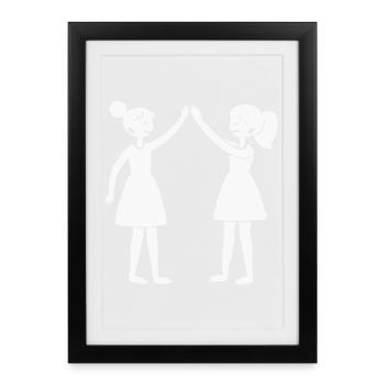 Zwei Freundinnen High-Five Silhouette - Gerahmtes Poster (27 × 37 cm) - Schwarz - Vorne