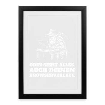 Odin sieht alles – auch deinen Browserverlauf - Gerahmtes Poster (27 × 37 cm) - Schwarz - Vorne