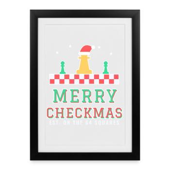 Fröhliche Checkmas lustige Weihnachten-Schachspieler-Wortspiel - Gerahmtes Poster (27 × 37 cm) - Schwarz - Vorne