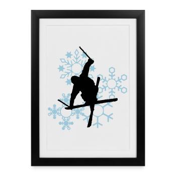 Skis with snowflakes - Framed poster (27 × 37 cm) - black - Front