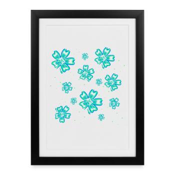 Neonblüten, Outlines - Gerahmtes Poster (27 × 37 cm) - Schwarz - Vorne