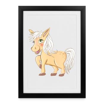magique mignon poney radieux et en riant - Affiche encadrée (27 × 37 cm) - noir - Devant