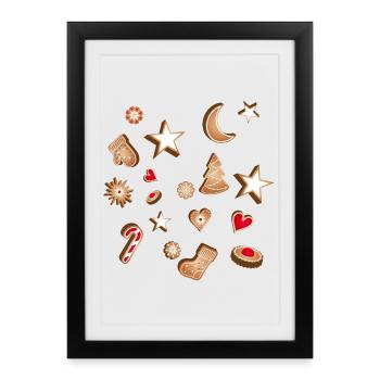 beaux biscuits de Noël décorés sucrés - Affiche encadrée (27 × 37 cm) - noir - Devant