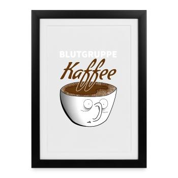 Blutgruppe Kaffee Cartoon Geschenk - Gerahmtes Poster (27 × 37 cm) - Schwarz - Vorne