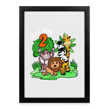 Ich bin 2 - 2. Geburtstag - Niedliche Tiere - Gerahmtes Poster (27 × 37 cm) - Schwarz - Vorne