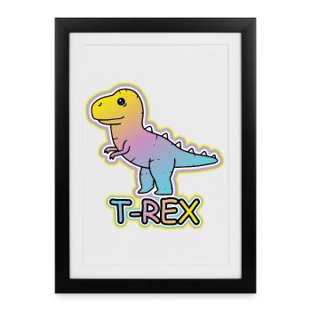 Pastel T-Rex Cartoon Design - Framed poster (27 × 37 cm) - black - Front