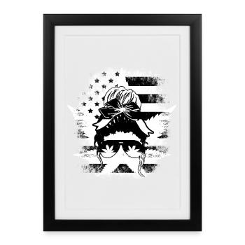 Feuille de chanvre Hemp Woman Lunettes noir blanc - Affiche encadrée (27 × 37 cm) - noir - Devant