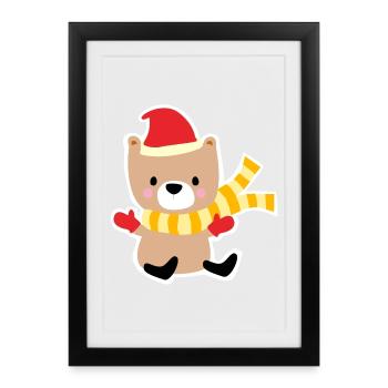 Ours d’hiver avec chapeau de Noël - Affiche encadrée (27 × 37 cm) - noir - Devant