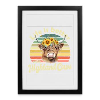 Vache bovine écossaise des Highlands - Affiche encadrée (27 × 37 cm) - noir - Devant